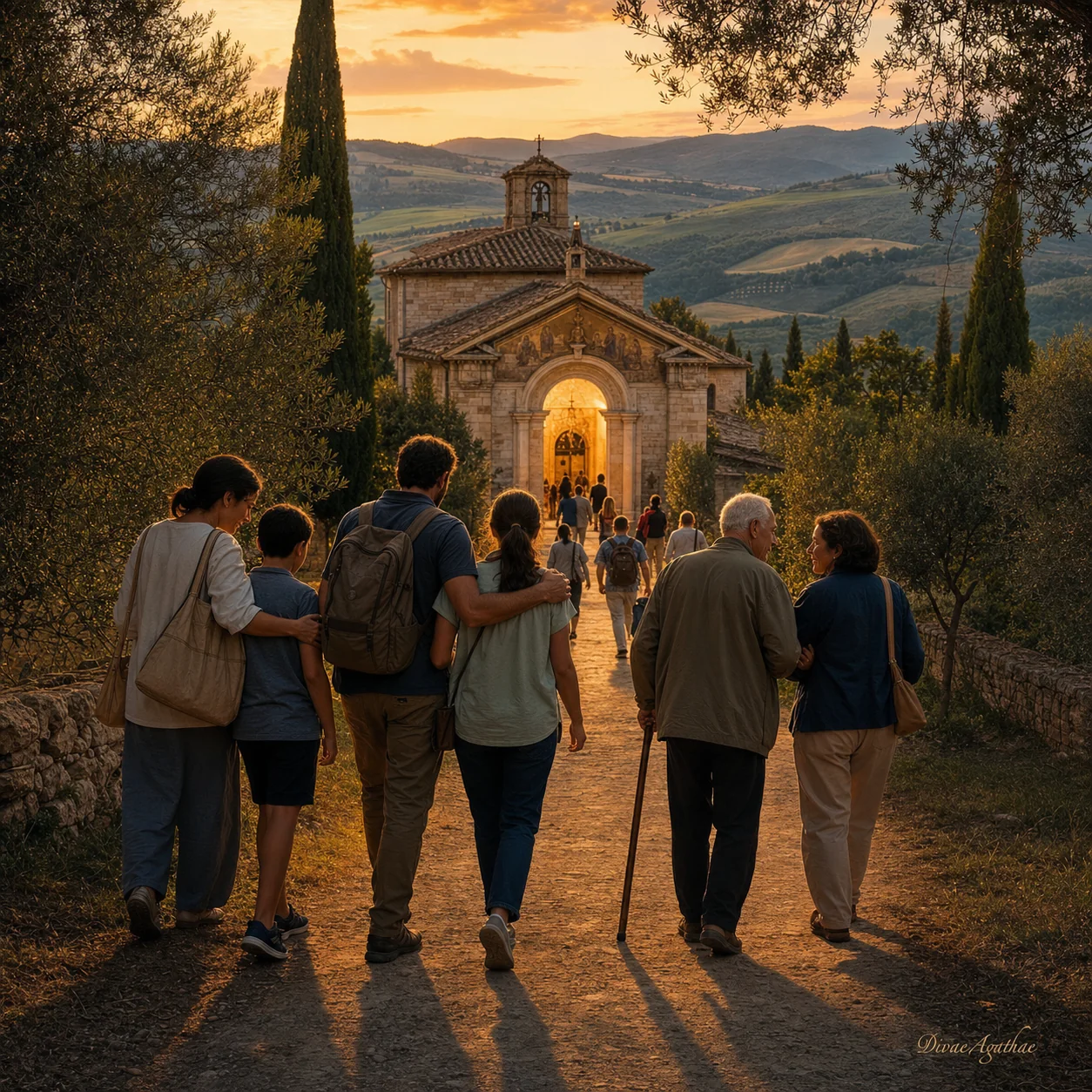 Pellegrini in cammino verso la Porziuncola